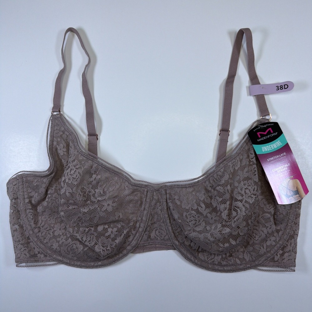 Maidenform Womens Pure Comfort Stretch Lace Underwire Dm202C Bra Iced Mocha 38D